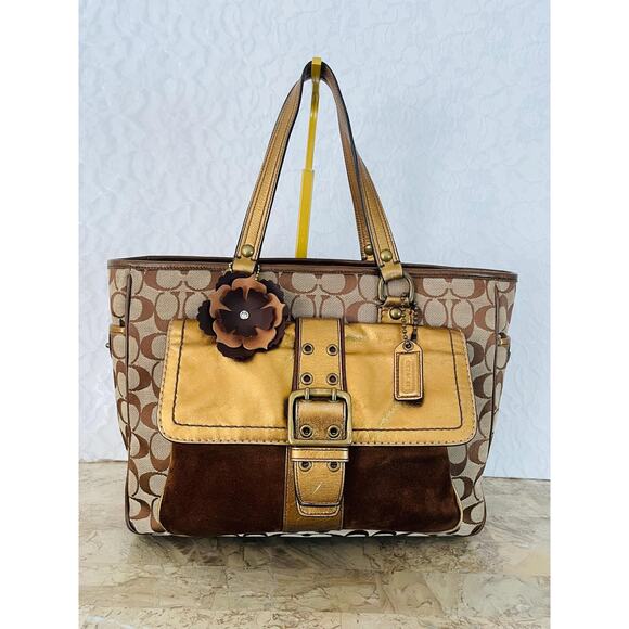 Vtg rare coach canvas/ leaher bronze brown tote shoulder bag 1499 - Picture 1 of 10